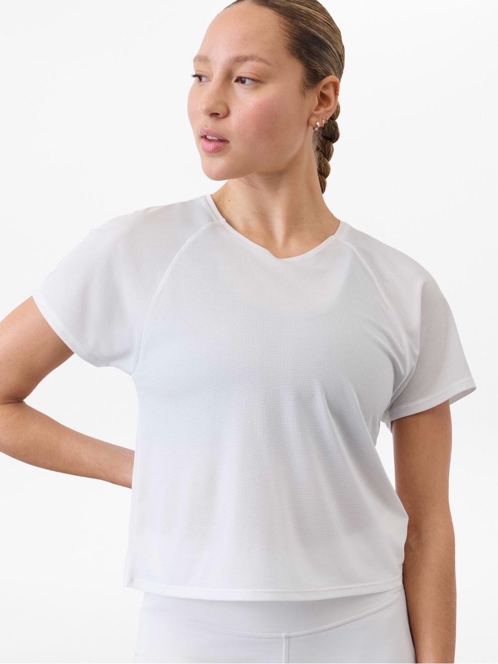 Athleta Grid Knit Tee XS, Bright White | NWT